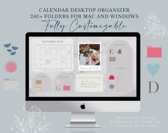 EDITABLE Calendar Desktop Organizer | 240+ folder icons covers for Mac + Windows | Change Colors, text | Minimalist Wallpaper | VIENNA