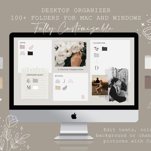 FULLY EDITABLE Desktop Organizer 100+ folder icons covers for Mac + Windows | Change Colors, add your text | Desktop Wallpaper | Minimalist