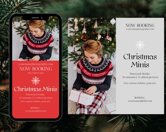 Christmas Mini Session Canva Template | Instagram Story + Post Editable or Printable | Mininalist Holiday Marketing Photography Promo flyer