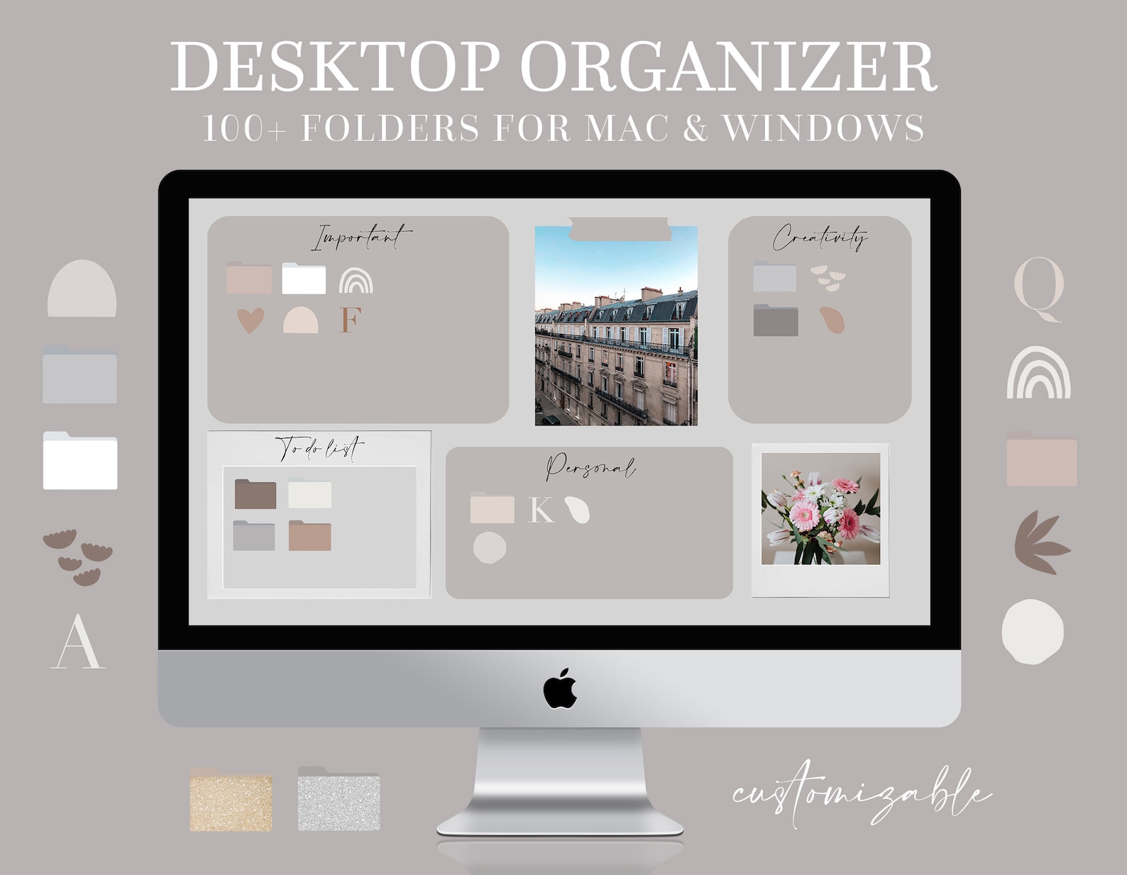 Desktop Organizer Wallpaper for MAC and WINDOWS With 100 Folder Covers