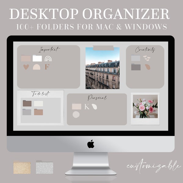 Sfondo neutro per organizer da scrivania: oltre 100 copertine per cartelle (download digitale)