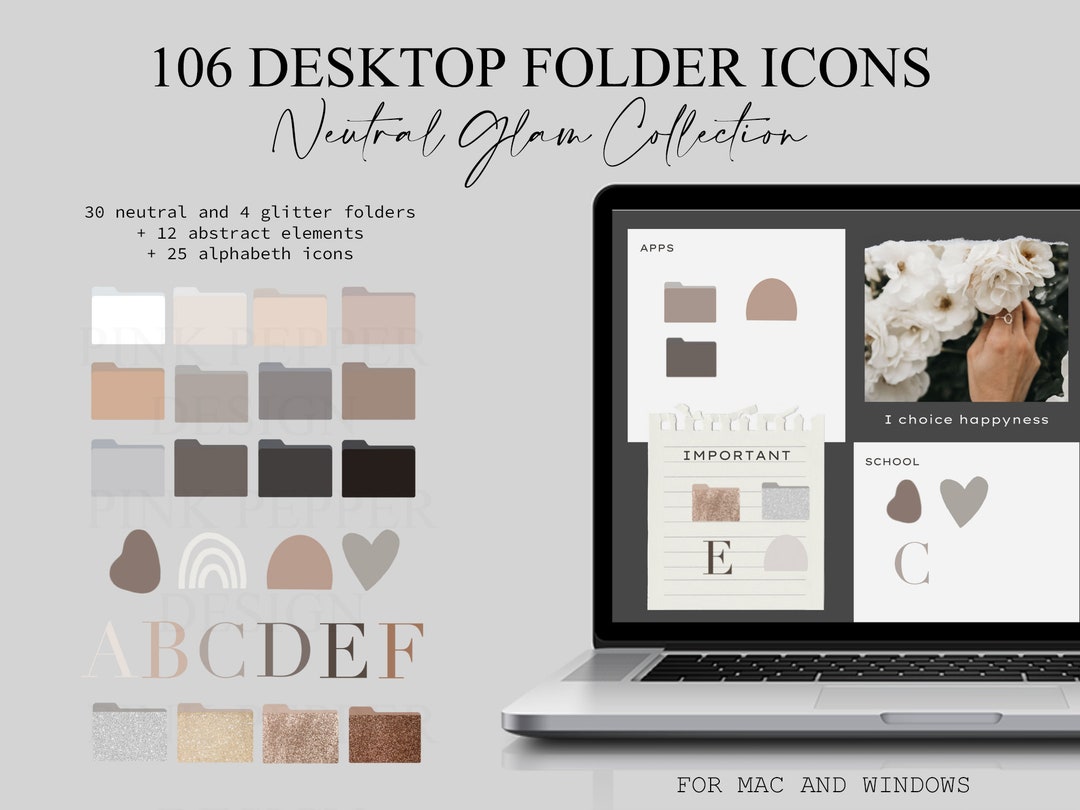 106 Beige Desktop Folder Icons: Glam Organizer for Mac & Windows - Etsy