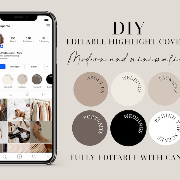 DIY bearbeitbare Instagram Higlight Cover für Fotografen, Blogger, Geschäftsinhaber | Minimalistisch | Editab mit Canva | Instagram Story Icons