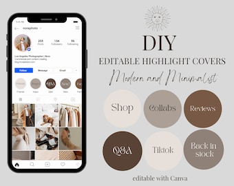 Editable Minimalist Instagram Higlight Covers for photographers, bloggers, business owners | Editable with Canva | Instagram Story Covers
