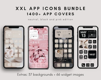 1400+ XXL App Icons Bundle | Neutral, Pink and Black Icons + Widget images + Background | Easthetic Home Screen | IOS14 | IOS15 App Covers