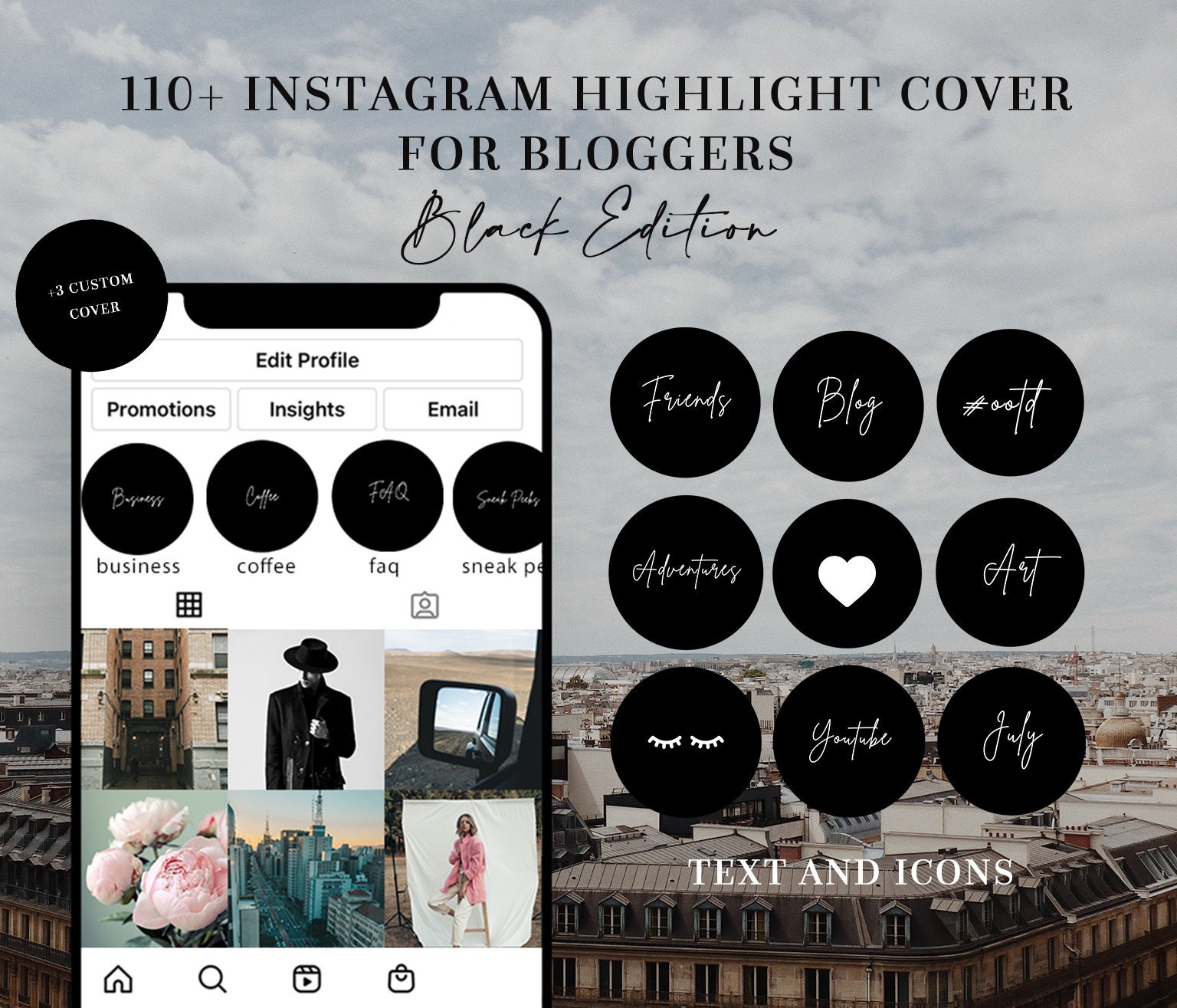 110 Instagram Highlight Cover Black Text and Icons - Etsy