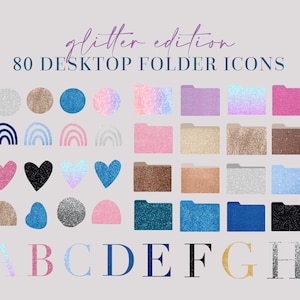 Glitter Desktop Icons | Folder Icons Mac + Windows | Handrawn + Alphabet elements | Minimalist Desktop Oragnizer Icons | Aesthetic Folders