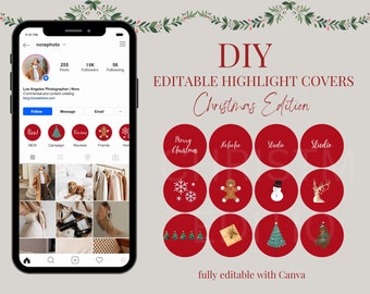 DIY Editable Christmas Instagram Higlight Covers | Minimalist, edit with Canva | Christmas Instagram Story Icons | X-mas Highlights