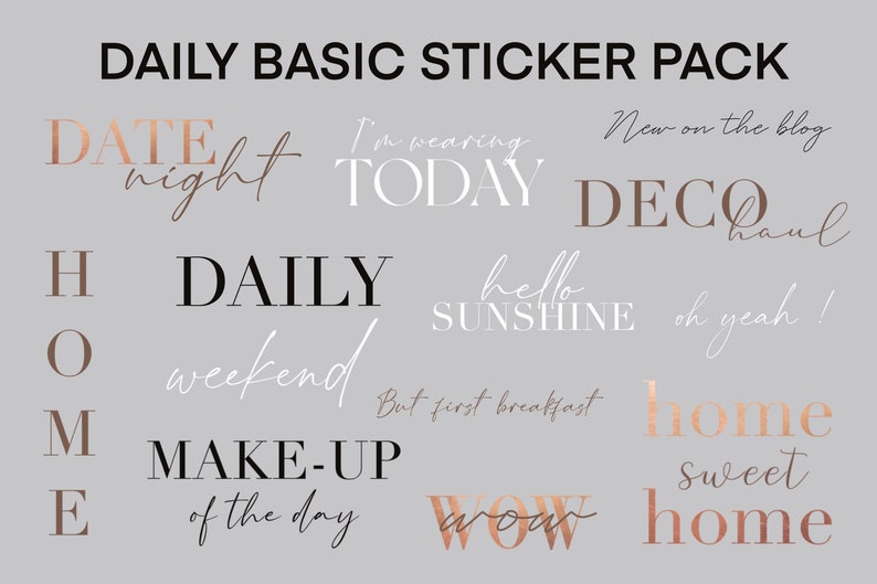 250 Daily Basic Story Stickers for Instagram Home Family Words Bloggers Story Bundle Minimalist Black and white image 3