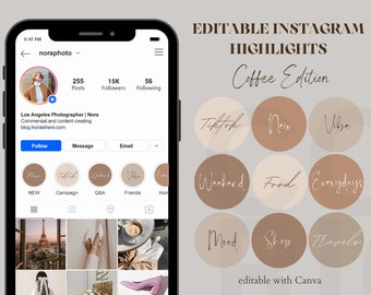 Editable Instagram Text Higlights | Minimalist Instagram Handwritten Story Covers | Neutral, Brown Aesthetic Icons | IG Highlight Covers