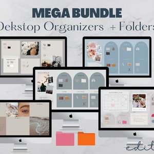 MEGA BUNDLE Desktop Organizers | Editable + Calendar | 240+ folder icons covers for Mac + Windows | Change Colors, text | Desktop Wallpaper
