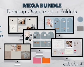 MEGA BUNDLE Desktop Organizers | Editable + Calendar | 240+ folder icons covers for Mac + Windows | Change Colors, text | Desktop Wallpaper