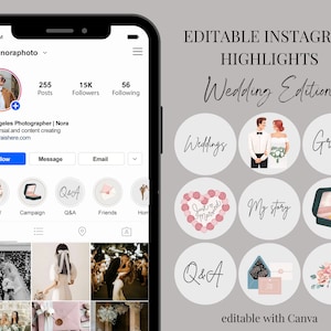 Wedding Instagram Higlight Covers | Editable Story Covers for photographers | Wedding Icons + Text | Instagram Story Icons | Canva Template