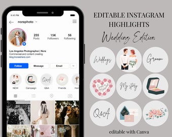 Wedding Instagram Higlight Covers | Editable Story Covers for photographers | Wedding Icons + Text | Instagram Story Icons | Canva Template