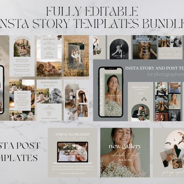 87 Canva Photography Instagram Story + Post Templates BUNDLE | Social Media Templates for photographers | Instagram Template | 003