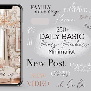 250 Daily Basic Story Stickers for Instagram Home Family Words Bloggers Story Bundle Minimalist Black and white image 1