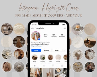 40 Aesthetic Editable Instagram Higlights | Minimalist Instagram Story Covers | Coffe, brown, neutral IG Covers | Instagram Icons | Canva IG