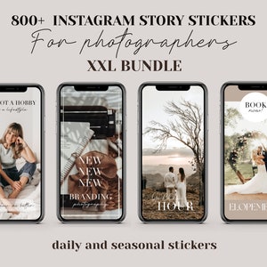 Instagram Story Stickers 800+ Bundle XXL pour les photographes | Autocollants quotidiens | Photographes de mariage, de portrait | Autocollants de texte, jours de la semaine