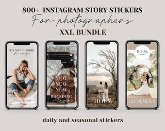 Instagram Story Stickers 800+ XXL bundle for photographers | Daily Stickers | Wedding, Portrait photographers | Text stickers, weekdays