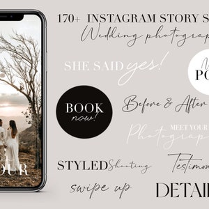 170 Instagram Story Stickers for Photographers, Wedding photography Family Minimalist Text Story Sticker Black & White Fotograf image 1