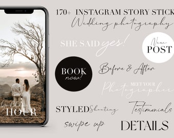 Plus de 170 autocollants d'histoire Instagram pour les photographes, | Photographie de mariage | Famille | Minimaliste | Autocollant d'histoire de texte | Noir & Blanc | Photographie