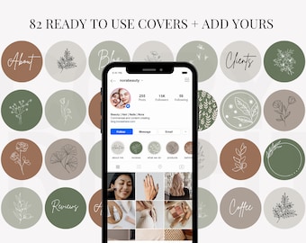 Editable Botanical Instagram Higlight Covers  | Boho, green, neutral Story Icons | Floral + Text DIY Canva Instagram Story Icons | IG Icons