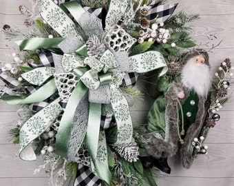 Wreath, Santa Wreath, Holiday Wreath, Christmas Wreath, Frosted Wreath, Farmhouse Christmas Wreath, Christmas Santa Wreath, Sage Wreath