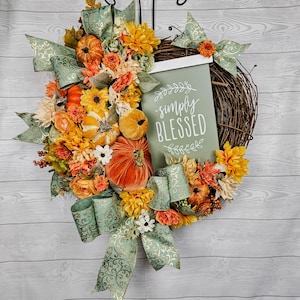 Fall Wreath, Fall Welcome Wreath, Simply Blessed Wreath, Front Door Wreath, Pumpkin Wreath, Autumn Wreath, Wreath