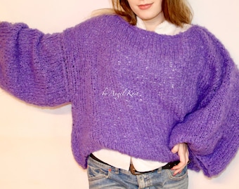 Lila Pullover, Hand gestrickter lila Pullover, Luxus Pullover, Mauve Pullover, Alpaka Pullover, Lila Seide Pullover, Oversized Pullover