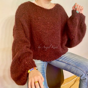 Luxury hand knitted sweater , Oversized sweater , silk Sweater , Burgundy Sweater , Alpaca Sweater , Dark Burgundy jumper