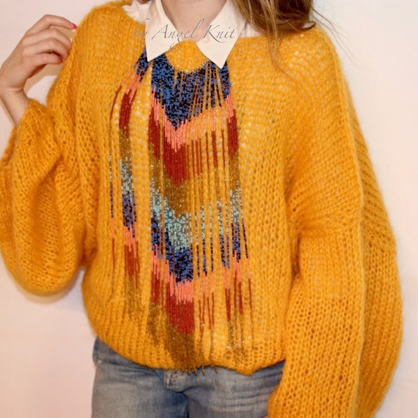 Fashion Couture Sweater , Yellow Sweater , yellow mohair pullover , Silk Sweater , Oversized Sweater , Plus size Sweater ,Urban jumper