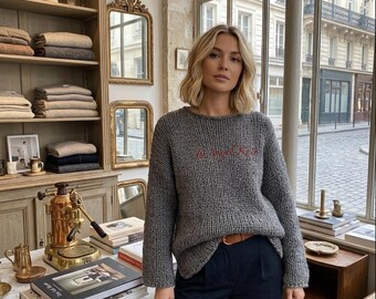 Graues Kleid in Alpaka, Oversized Pullover, langer Pullover Freie Größe Pullover handgefertigte Pullover Grobstrick Pullover Lockerer Pullover Plus Größe