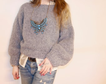 Grey Sweater , Grey Alpaca sweater , Silk Sweater , Grey Pullover , Boho Jumper , Bohemian Jumper , cool sweater , M size sweater