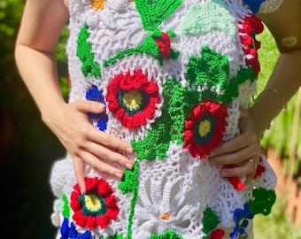 Gorgeous summer top , Luxury Summer Top , crochet Top , White Top , Colourful Top , Lolita Top , Fashion Blouse , Luxury gift