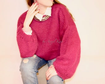 Luxury Sweater , Alpaca Sweater , Fuchsia Sweater , Pink Alpaca sweater , Cyclamen Sweater , Fuchsia pullover , Plus size