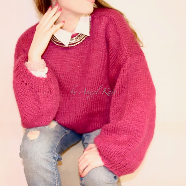 Luxury Sweater , Alpaca Sweater , Fuchsia Sweater , Pink Alpaca sweater , Cyclamen Sweater , Fuchsia pullover , Plus size