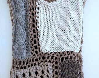 Funky Sweater , Wool Sweater , Earth tones wool Jumper , Hand knit Jumper , S / M size Sweater Bohemian jumper Fashion sweater gift on sale