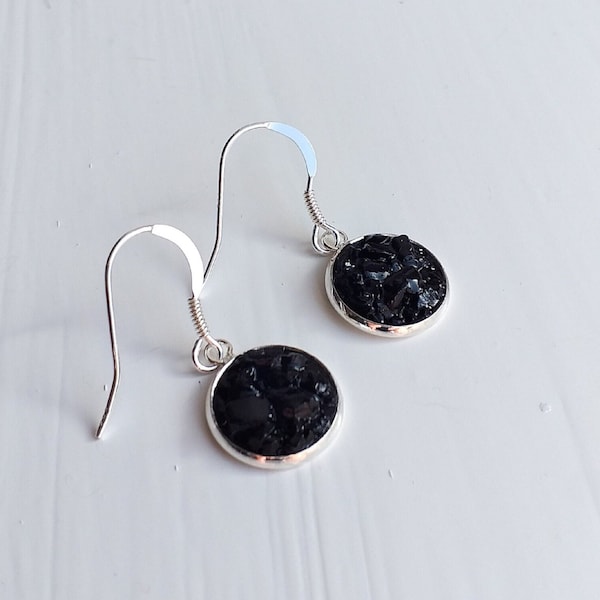 Real Coal Earrings, Sterling Silver Coal Earrings, Coal Jewellery, Black Stone Earrings, Natural Coal Earrings, Sterling Silver Coal Jewelry