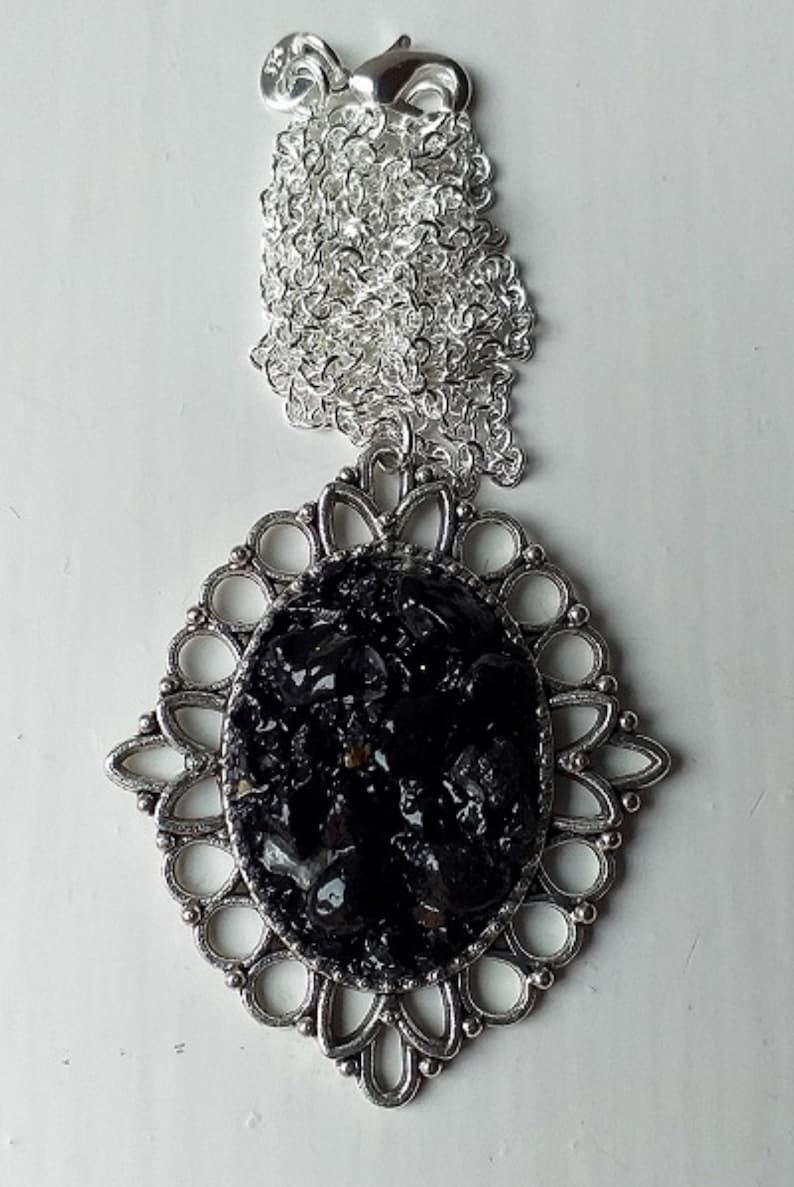 Sterling Silver Anthracite Coal Jewelry UK 925 Sterling Silver Coal Jewellery Silver Coal Pendant Necklace English Coal Stone Necklace