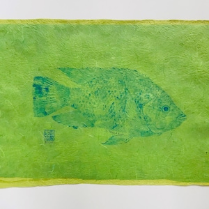 Lime Mangrove - Original Gyotaku - Japanese Fish Rub - Japanese Art - Gyotaku - Fishing - Fisherman&#39;s Gift - Fish Painting - gift for dad