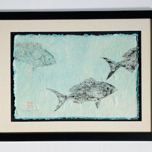 Blue Yellowtails - Original Gyotaku - Japanese Fish Rubbing - Japanese Art - Gyotaku fish - Gyotaku FIsh Rubbing  - Fishing -Gift for Dad