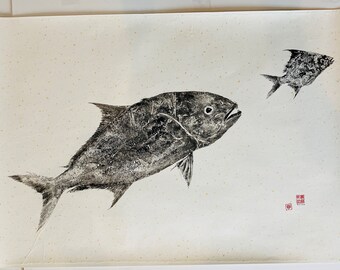 Pursuit of Porgy - Gyotaku - Japanese fish painting - Japanese art - fishing