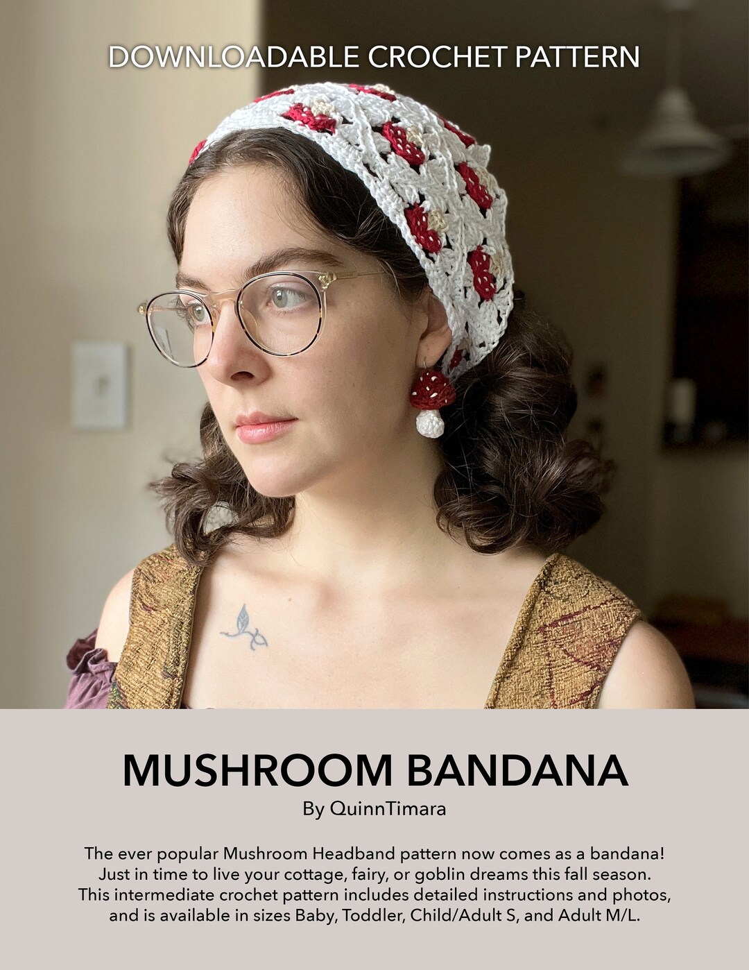 Mushroom Bandana | Downloadable Intermediate Crochet Pattern  display picture 2