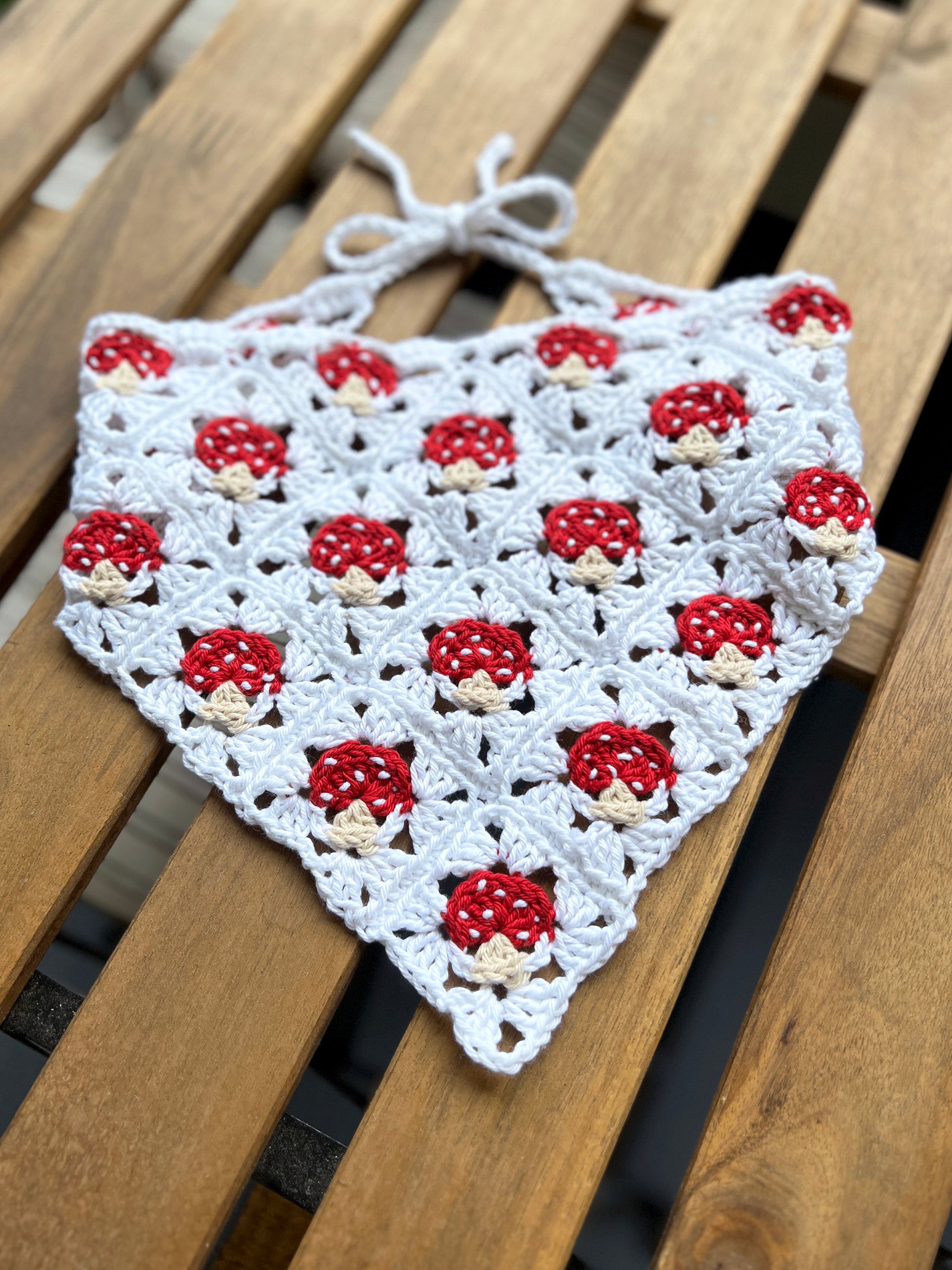 Crochet Bandana Set | Heart & Mushroom Motifs Bundle Mushroom Crochet Bandana - Etsy main image 4