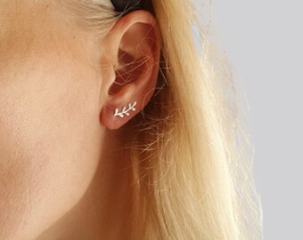 Leaf Ear Crawlers Silver Ear Climbers Dainty & Simple 925 Sterling Silver Crawler Earrings