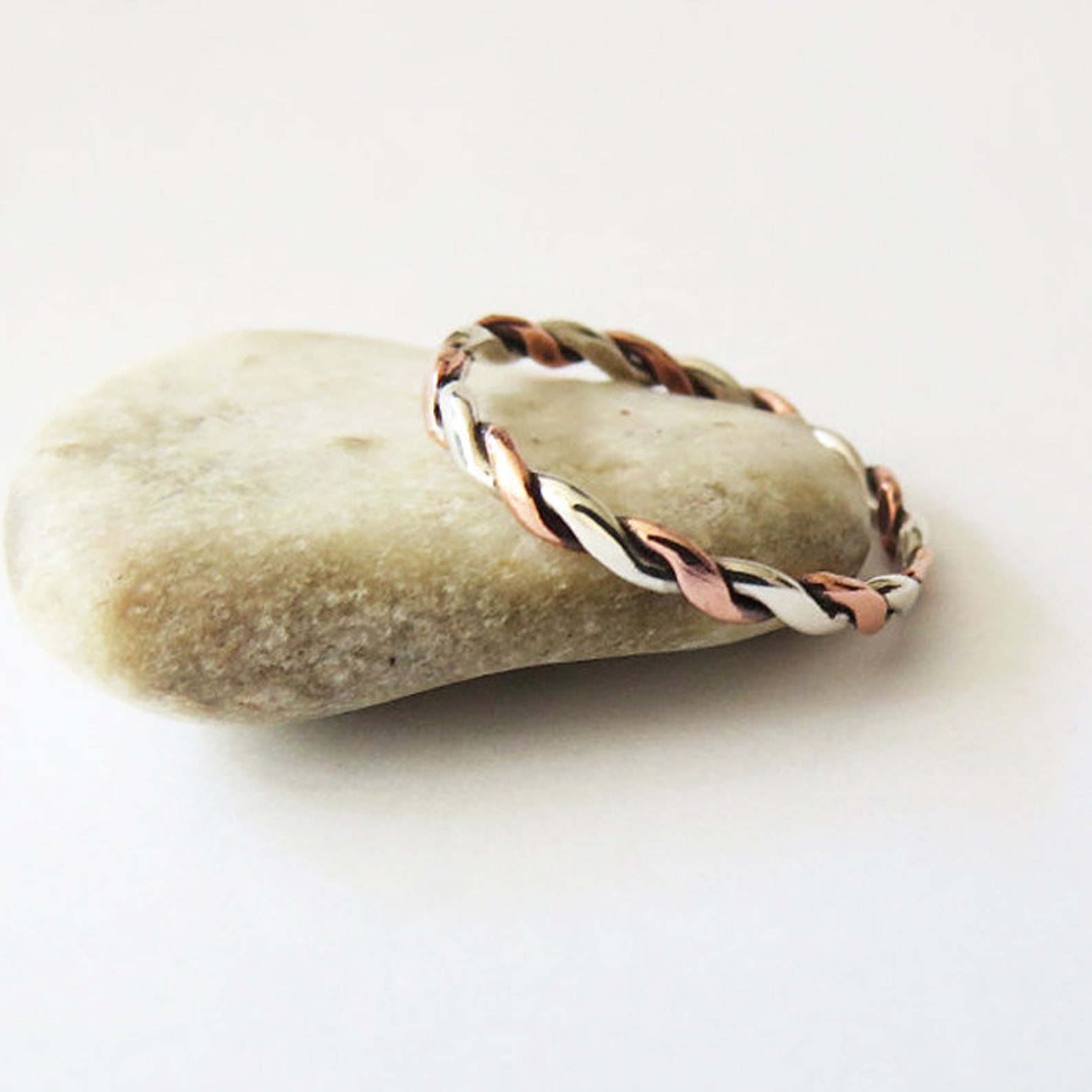 Silver & Copper Twist Ring Mixed Metal Rope Ring Etsy