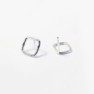 Geometric Stud Earrings - Light hammered Studs - Solid Sterling Silver Earrings