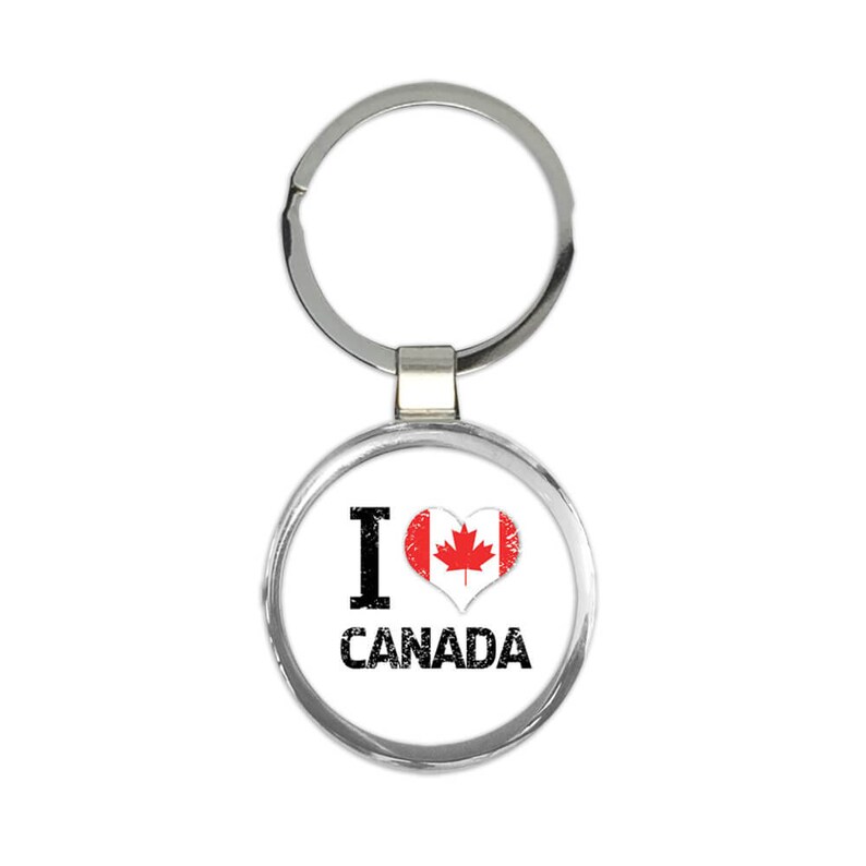I Love Canada Keychain Heart Flag Country Crest Gift Etsy