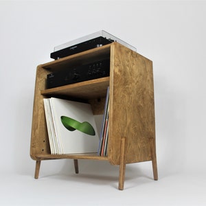 PECKHAM - Record Player Stand With Amplifier Storage - Customisable Record Holder - Plywood Furniture - Custom Sizes & Custom Colours