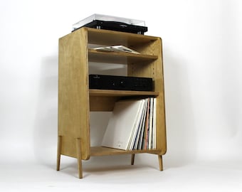 DEPTFORD - Record Storage With Shelves - Wooden Turntable Stand - Mid Century Modern - Birch Plywood - Custom Sizes & Colours